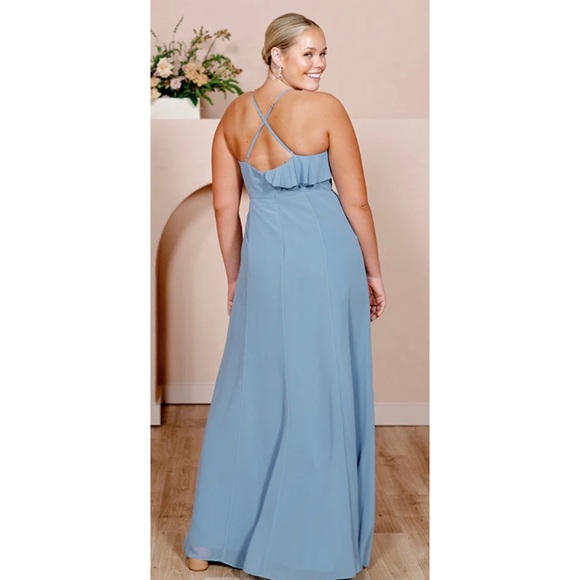Revelry Paloma Chiffon Ruffle Front Maxi Dress in Champagne - Picture 2 of 12